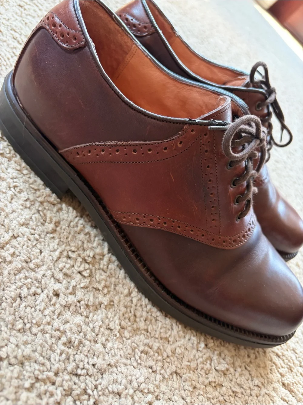 Florsheim @ ease Two-tone Brown Leather Oxford Brogue Saddle Shoe Mens 10.5 M